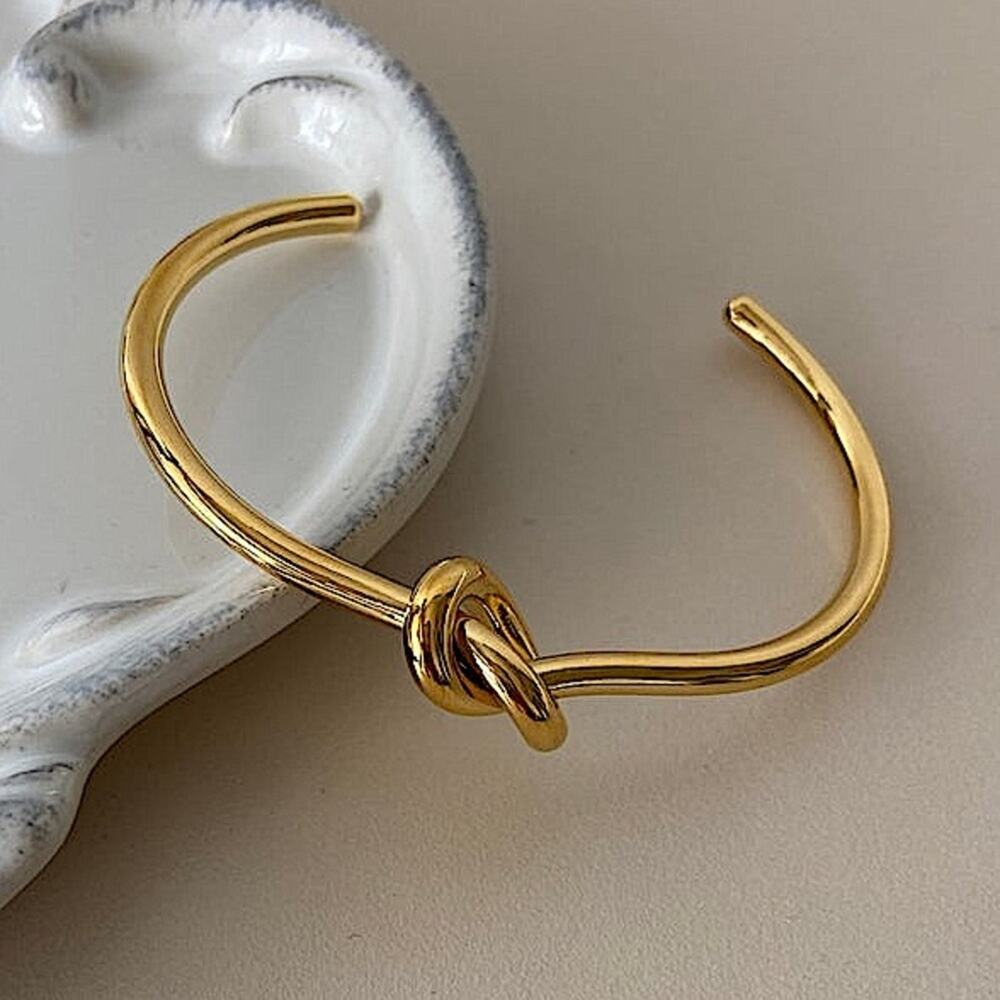 Knot Tie Gold Plated Bangle Cuff Bracelet - Picture 10 of 15